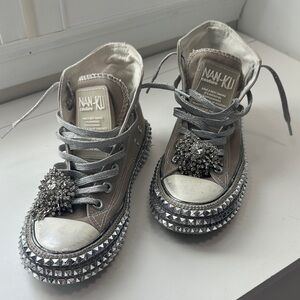 Nan-Ku Women's Studded Silver Sneakers